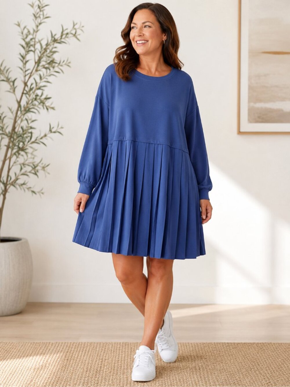 Moa Moa Women's Pleated Swing Dress – 1X – Denim Blue – New with Tags –MSRP $125